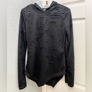 Killstar Black Distressed Long Sleeve assymetrical hem hoodie